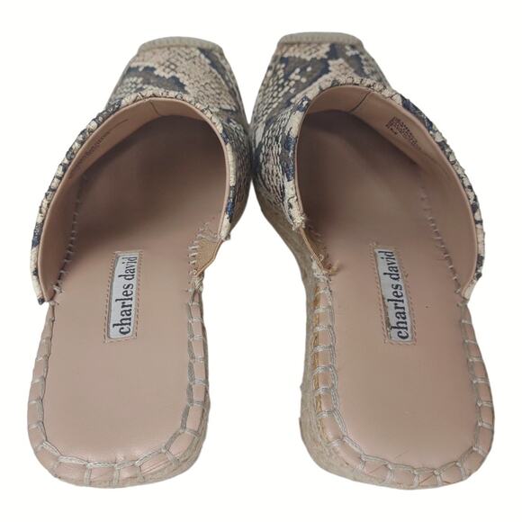 CHARLES DAVID Snakeskin Espadrille Shoes Size 6 Animal Print Leather Clog Wedge - Picture 11 of 15
